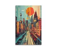 YMXHJJ Album fotografico da parete con stampa artistica su tela, motivo: paesaggio urbano retrò, con monumenti di Berlino e grande sole, 50 x 75 cm