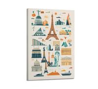 YMXHJJ Album fotografico da parete con stampa artistica su tela, stile minimalista, con monumenti iconici del mondo, 60 x 90 cm