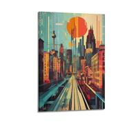 YMXHJJ Album fotografico da parete con stampa artistica su tela, stile retrò, motivo: paesaggio urbano con monumenti di Berlino e grande sole, 40 x 60 cm