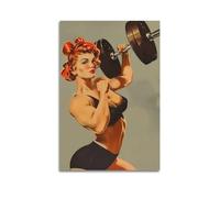 YMXHJJ Album fotografico moderno di famiglia, poster su tela, decorazione per la casa, poster retrò fitness con forte - stampa con manubri con donna che solleva pesi 40 x 60 cm