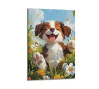 YMXHJJ Squisito album fotografico da parete moderno su tela, stampa artistica da parete con cucciolo felice ad acquerello, poster con fiori e farfalle, 20 x 30 cm