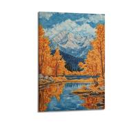 YMXHJJ Squisito album fotografico moderno con stampa su tela, stampa artistica da parete con paesaggio ad acquerello con alberi autunnali e neve, montagne ricoperte 20 x 30 cm
