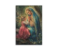 YMXHJJ Stampa artistica da parete su tela con immagine della Vergine Maria ad acquerello, poster con bambino nella foresta serena, 50 x 75 cm