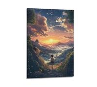 YMXHJJ Stampa artistica da parete su tela con immagine di famiglia e immagine di un album fotografico ispirato all'anime, con ragazza che guarda il tramonto e vista panoramica, 20 x 30 cm