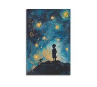 YMXHJJ Stampa artistica da parete su tela con stampa artistica da parete moderna e squisita, poster surrealista per bambini con ragazzo che guarda le stelle, 40 x 60 cm