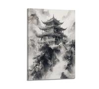 YMXHJJ Stampa artistica da parete su tela, motivo: pagoda cinese sulla cima della montagna, 40 x 60 cm