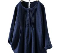 YMXLWHBD Camicia Taglie Forti A Maniche Lunghe E vestibilità Ampia da Donna Top con Scollo Rotondo Pieghe-Blu-XL