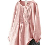 YMXLWHBD Camicia Taglie Forti A Maniche Lunghe E vestibilità Ampia da Donna Top con Scollo Rotondo Pieghe-Rosa-XL