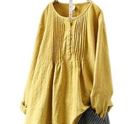 YMXLWHBD Camicia Taglie Forti A Maniche Lunghe E vestibilità Ampia da Donna Top con Scollo Rotondo Pieghe-giallo-4xl