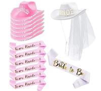 Ymxygz 14 Pezzi/Set Cappello Cowboy Sposa con Velo Cappello Cowgirl a Tesa Larga E Fascia Set Puntelli per Festa di Nozze Cappelli Addio Nubilato per Festa Nuziale