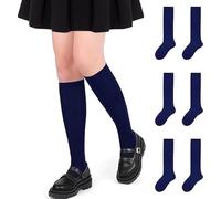 YMYDYFC 3 paia di calzini alti al ginocchio in cotone da ragazza, uniformi, feste e uso quotidiano, comodi da indossare per il rientro a scuola, Blu navy, confezione da 3, 6-9 Years