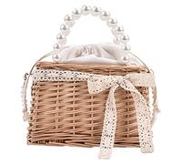 YMYGCC Borsa A Tracolla In Paglia Da Donna Summer casual estate intrecciate donne intrecciate borse traverse a tracolla cesto a catena perla che corse donne piccole borse a manico 227 (Color : A)