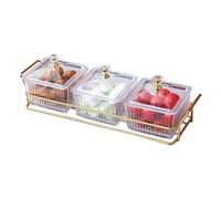 YMYL Set di 3 ciotole da portata con coperchi e una griglia in metallo dorato, ciotole rimovibili per antipasti, patatine, frutta, noci, caramelle, condimenti (trasparente)