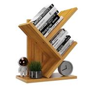 YMYNY Libreria ad Albero, Scaffale a 2 Ripiani, Organizzatore Scrivania, Moderna Autoportante Libri, Salvaspazio Legno Portaoggetti Librerie per Soggiorno, Studio, Ufficio, Colore Naturale HBC012N