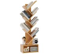 YMYNY Libreria ad Albero, Scaffale a 6 Ripiani, Libreria alta con Cassetti, Moderna Autoportante Libri, Salvaspazio Legno Portaoggetti Librerie per Soggiorno, Studio, Ufficio, Colore Naturale HBC016N