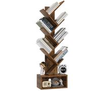 YMYNY Libreria ad Albero, Scaffale a 6 Ripiani, Libreria alta con Cassetti, Moderna Autoportante Libri, Salvaspazio Legno Portaoggetti Librerie per Soggiorno, Studio, Ufficio, Marrone Vintage HBC016H