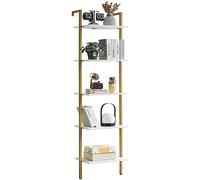 YMYNY Libreria, Scaffale a Scala, Contro Parete a 5 Ripiani, Scaffali Aperti per Casaper, Soggiorno, Ufficio, Cucina, Camera da Letto, 40 x 30 x 178CM, Industriale, Bianco HBC015W