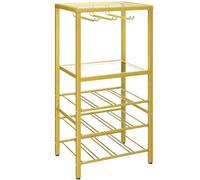 YMYNY Portabottiglie da Terra per 12 Bottiglie, Scaffale per Bottiglie di Vino e Calici, Portabicchieri, Organizzatore da Bar, Cantinetta per Cucina, Bar, Sala da Pranzo, 39×29×78CM Dorato HGD091G