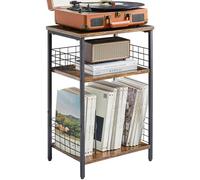 YMYNY Scaffale a 3 Ripiani, Tavolino in Soggiorno, Supporto per Giradischi, Libreria per Ufficio, Studio, Camera da Letto, 40×29×62.5CM, Stile Industriale, Marrone Vintage HST009H