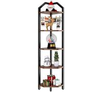 YMYNY Scaffale Angolare a 5 Livelli, Altezza 176CM Libreria, Porta Piante, Scaffale da Bagno, Struttura in Metallo, Libreria ad Angolo, per Soggiorno, Cucina, Marrone Rustico HBR006H