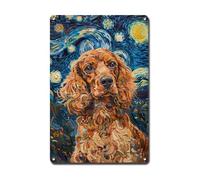 Ymyoo Targa in metallo vintage da parete in alluminio resistente alla corrosione, motivo: Cocker Spaniel con cocker e cocker vivace di notte, per casa, giardino e celebrazioni stagionali, resistente