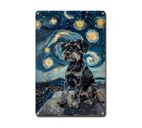 Ymyoo Targa in metallo vintage in latta in miniatura Schnauzer Starry Night Schnauzer Dapper Schnauzer in Night per casa, città, parco e celebrazioni stagionali, impermeabile, in alluminio, 30,5 x