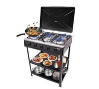 YNAADYH Fornello a gas indipendente, bruciatore esterno per la cottura a 5 fuochi portatile da campeggio controllo indipendente bruciatore a propano 2,5 kW 25 x 17 x 32 cm (Nero)