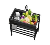 YNAYGDIUGD Lavello da Cucina Nero Indipendente, Lavello da Cucina Commerciale, 1 Scomparto con Rubinetto, Lavello da Esterno per Cucina, Lavanderia, Interni Ed Esterni (Size : 80 * 45cm)