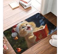 YNCATXZ Zerbino con gatto che canta canti natalizi, 40 x 60 cm, antiscivolo, per interni ed esterni, tappetino di benvenuto, lavabile, zerbino per ingresso e bagno, in flanella assorbente