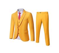 YND Completo da uomo slim fit, 3 pezzi, giacca a tinta unita con un bottone, gilet, pantaloni, con cravatta, Giallo, L