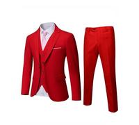 YND Completo da uomo slim fit, 3 pezzi, giacca a tinta unita con un bottone, gilet, pantaloni, con cravatta, Rosso, L