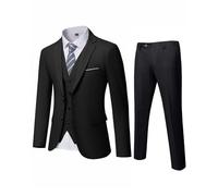 YND Completo da uomo slim fit, 3 pezzi, giacca a tinta unita con un bottone, gilet, pantaloni, con cravatta, Nero , L