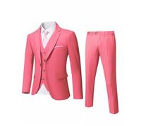 YND Completo da uomo slim fit, 3 pezzi, giacca a tinta unita con un bottone, gilet, pantaloni, con cravatta, rosa, XL