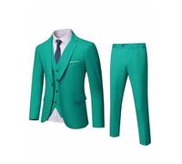YND Completo da uomo slim fit, 3 pezzi, giacca a tinta unita con un bottone, gilet, pantaloni, con cravatta, Verde, S