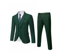 YND Completo da uomo slim fit, 3 pezzi, giacca a tinta unita con un bottone, gilet, pantaloni, con cravatta, Verde scuro., XL