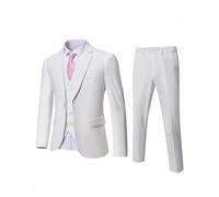 YND Completo da uomo slim fit, 3 pezzi, giacca a tinta unita con un bottone, gilet, pantaloni, con cravatta, bianco, XL