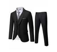 YND Completo da uomo slim fit, 3 pezzi, giacca a tinta unita con un bottone, gilet, pantaloni, con cravatta, Nero , M