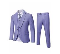 YND Completo da uomo slim fit, 3 pezzi, giacca a tinta unita con un bottone, gilet, pantaloni, con cravatta, Viola, M