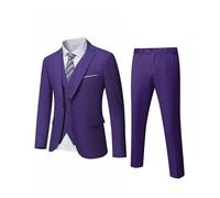 YND Completo da uomo slim fit, 3 pezzi, giacca a tinta unita con un bottone, gilet, pantaloni, con cravatta, Viola scuro, M