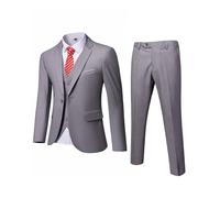 YND Completo da uomo slim fit, 3 pezzi, giacca a tinta unita con un bottone, gilet, pantaloni, con cravatta, Grigio chiaro, XL