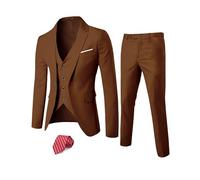 YND Completo da uomo slim fit, 3 pezzi, giacca a tinta unita con un bottone, gilet, pantaloni, con cravatta, cachi, XXL