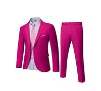 YND Completo da uomo slim fit, 3 pezzi, giacca a tinta unita con un bottone, gilet, pantaloni, con cravatta, Fucsia, L