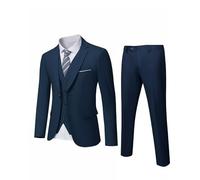 YND Completo da uomo slim fit, 3 pezzi, giacca a tinta unita con un bottone, gilet, pantaloni, con cravatta, Blu scuro, M