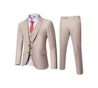 YND Completo da uomo slim fit con 2 bottoni, 3 pezzi, giacca a tinta unita, pantaloni e cravatta, Beige, S