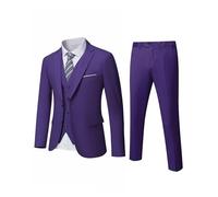 YND Set da uomo slim fit, 2 bottoni, 3 pezzi, giacca blazer, gilet, pantaloni e cravatta, Viola scuro, M