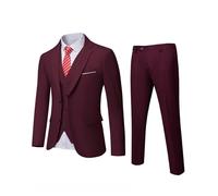 YND Set da uomo slim fit 2 bottoni 3 pezzi, tinta unita giacca giacca giacca pantaloni e cravatta, Borgogna, XL