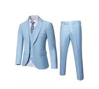 YND Set da uomo slim fit 2 bottoni 3 pezzi, tinta unita giacca giacca giacca pantaloni e cravatta, Cielo, L