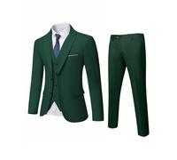 YND - Set da uomo slim fit a 2 bottoni, 3 pezzi, tinta unita, giacca e cravatta Verde scuro. XL