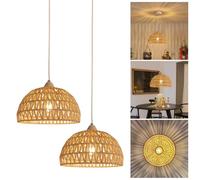YNDD 2Pezzi Lampadario Rattan Vintage, Boho E27 Lampada a Sospensione in Corda Intrecciata Carta, Rustica Retro Ristorante Luce a Sospensione per Camera da Letto Soggiorno Cucina Corridoio Ø: 30 cm