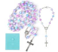YnewL 2 Pezzi Purple Blue Rosary Catholic, Rosary Bracciale e Collana - True Faith Gift Girl con Sacchetto di Velluto, Battesimo Comunione Wedding/Party/Day
